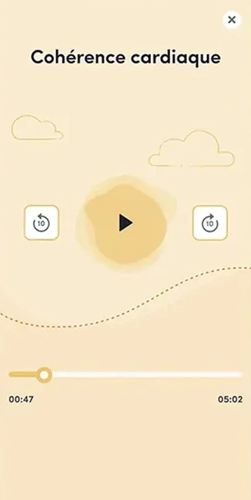 The Holivia audio player for a “Cohérence cardiaque” breathing session.